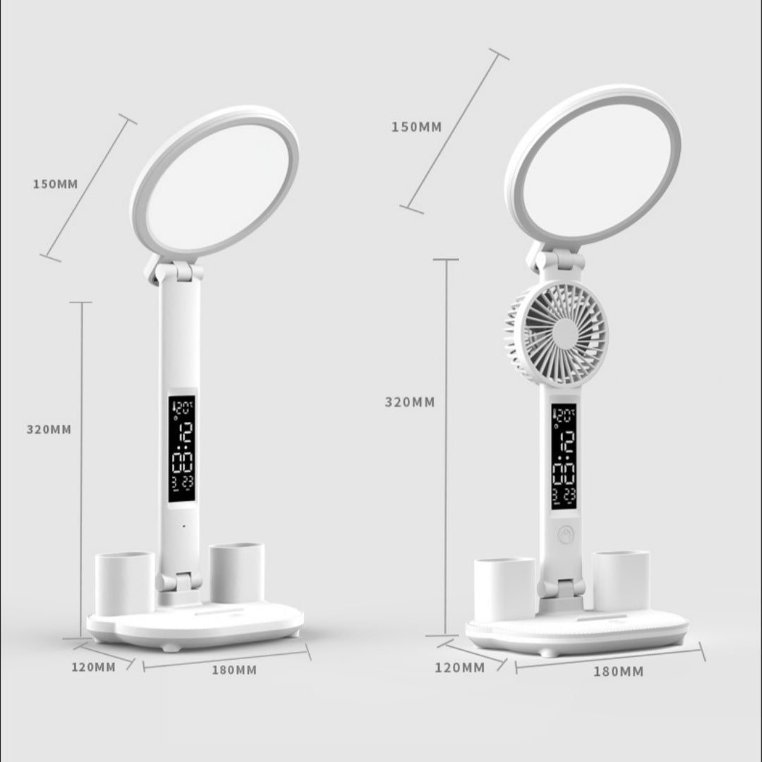LED Clock Table Lamp USB Chargeable Light Foldable Eye Protection Reading Night Light