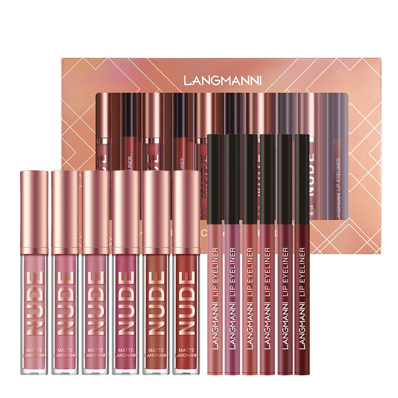 Lip Liner And Lipstick Makeup 12 Pcs Set 6 Matte Lipstick 6 Lip Liner Pens Waterproof Long Lasting Matte