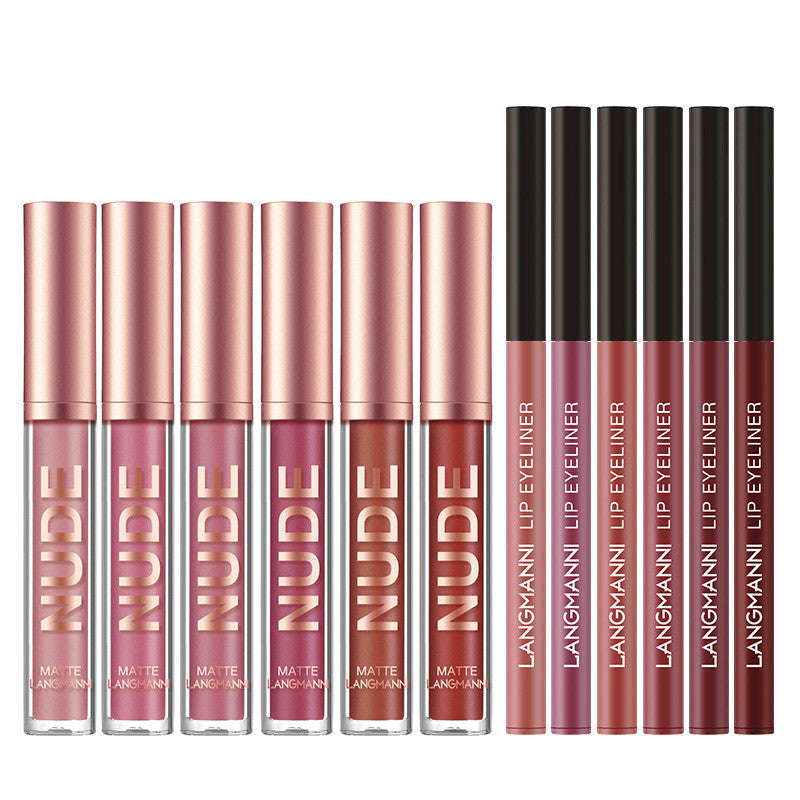 Lip Liner And Lipstick Makeup 12 Pcs Set 6 Matte Lipstick 6 Lip Liner Pens Waterproof Long Lasting Matte