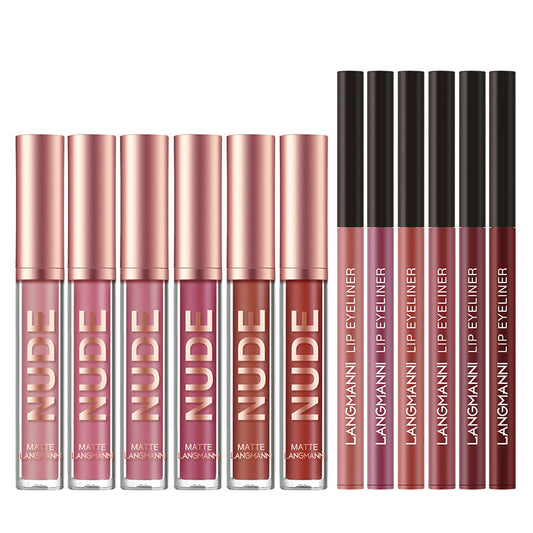 Lip Liner And Lipstick Makeup 12 Pcs Set 6 Matte Lipstick 6 Lip Liner Pens Waterproof Long Lasting Matte