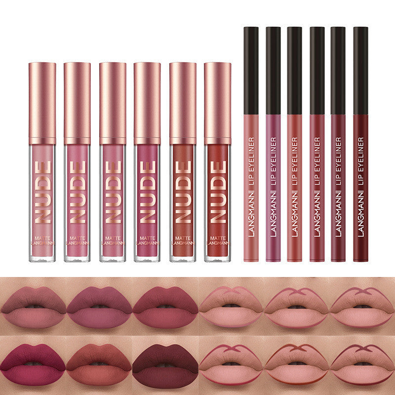 Lip Liner And Lipstick Makeup 12 Pcs Set 6 Matte Lipstick 6 Lip Liner Pens Waterproof Long Lasting Matte